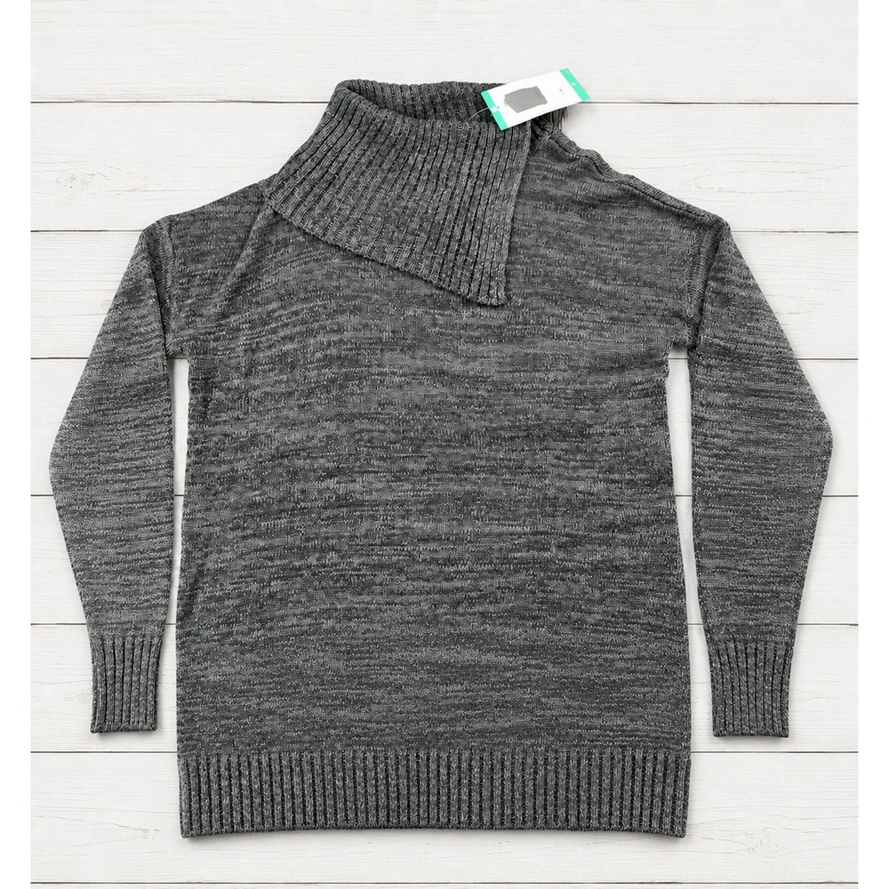 Matty M Charcoal Gray Ribbed Cowl Neck Sweater Women's XL Cozy Knit Pullover NEW